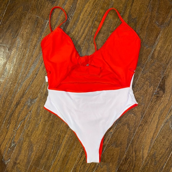 Knot Front Cut-Out One Piece Swimsuit
Color: Red - Picture 13 of 14